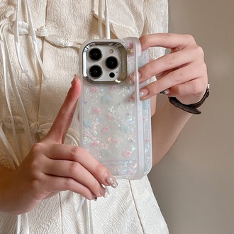 Standlı Kilif Hologram Çiçek Desenli İphone 12/13/14/15-Promax Uyumlu