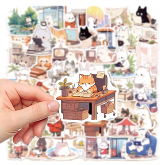 50 Desen Sevimli Karikatür Kore Tarzı Kedi Su Geçirmez Stickers