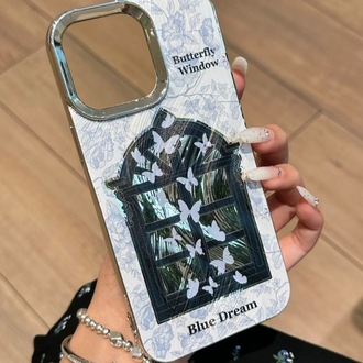 Mavı Kelebek Desenli + Charm İphone Kılıfı
