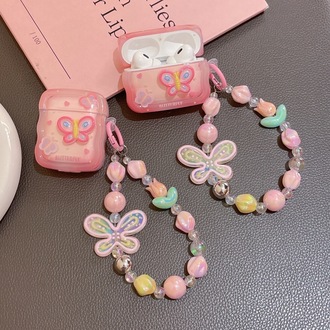 Pembe 3D Kelebek Desenli, Airpods Pro + Zincirli