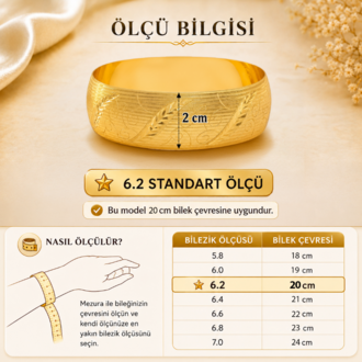 22 Ayar Altın Kaplama Yaprak Motifli Bilezik 2 cm