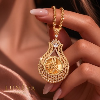 22 Ayar Altın Kaplama Lale Model Tuğralı Kolye