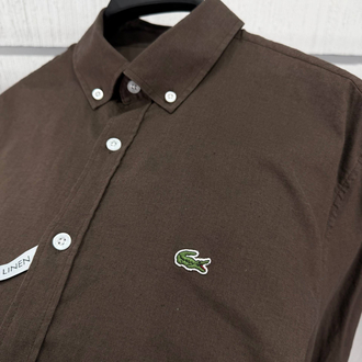 Lacoste Kahverengi Keten Regular Gömlek