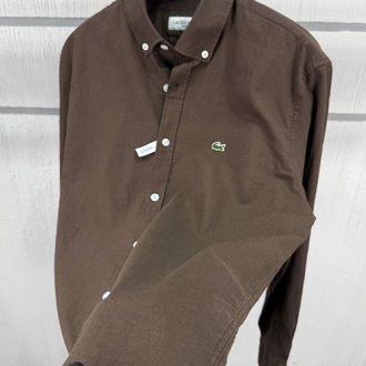 Lacoste Kahverengi Keten Regular Gömlek