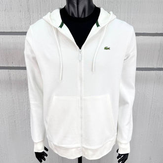 Lacoste Kapüşonlu Tam Fermuarlı Beyaz Sweatshirt