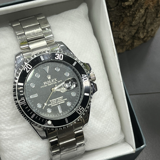 Submariner Serisi siyah  - Gümüş Renk Çelik Kordon Erkek Kol Saati