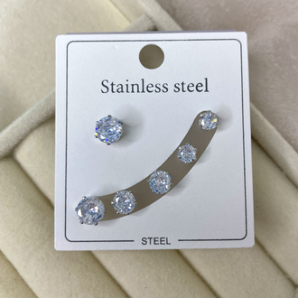 Çelik Silver Taşlı Küpe Seti