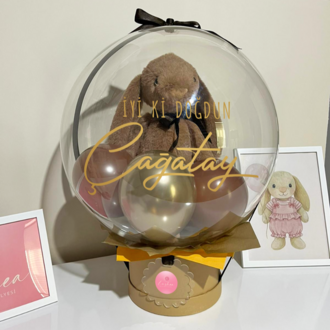 Kişiselleştirilmiş Kahverengi Peluş Tavşanlı Balon