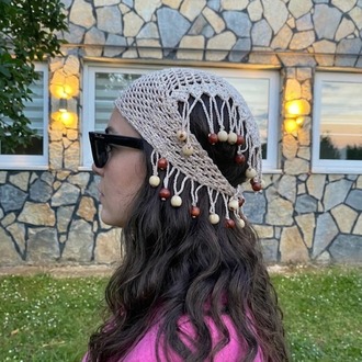 Crochet Boncuklu Bandana Krem