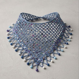 Crochet Boncuklu Bandana Mavi