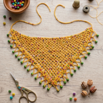 Crochet Boncuklu Bandana Sarı
