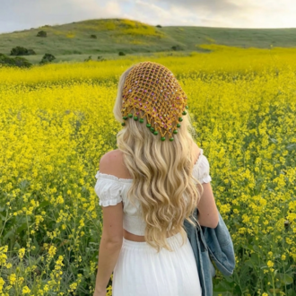 Crochet Boncuklu Bandana Sarı