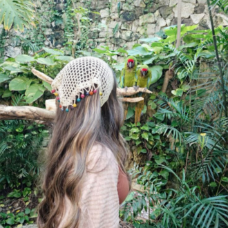 Crochet Boncuklu Bandana Beyaz