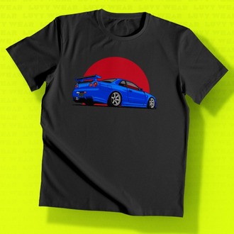 Nissan Skyline R34 Yan Siyah Unisex Tişört - Asfalt Kültürü Serisi