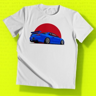Nissan Skyline R34 Yan Beyaz Unisex Tişört - Asfalt Kültürü Serisi