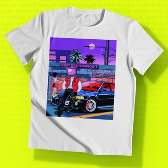 Spor Araba Temalı Beyaz Unisex Tişört - Retro Serisi
