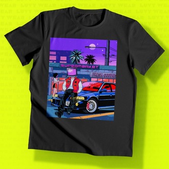 Spor Araba Temalı Siyah Unisex Tişört - Retro Serisi