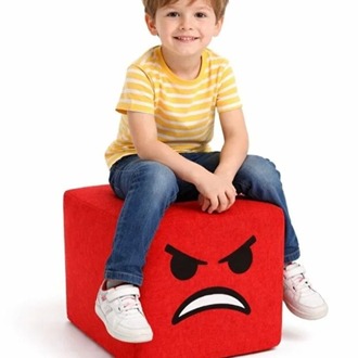 Emoji Desenli Çocuk Puf 50x50 – Yumuşak Minder Oturma Küpü