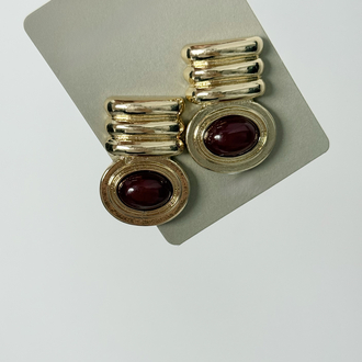 Bordo Mineli Asimetrik Küpe Gold