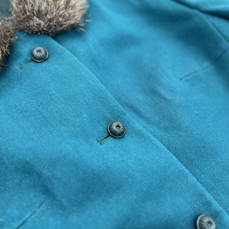 Made in Italy Yakası Kürklü %100 Saf Yün Kaşe Petrol Mavisi/Turkuaz Blazer 