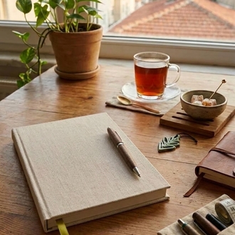 Okuma Günlüğü Bej - Kumaş Ciltli El Yapımı Defter