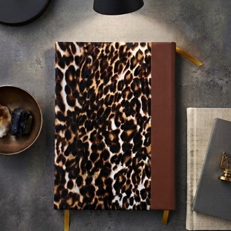 Leopar - Suni Deri Sırtlı ve Kumaş Ciltli El Yapımı Defter