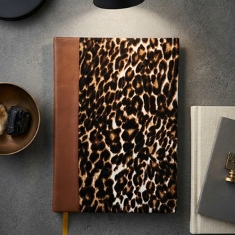 Leopar - Suni Deri Sırtlı ve Kumaş Ciltli El Yapımı Defter