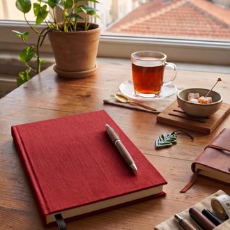 Okuma Günlüğü Kırmızı - Kumaş Ciltli El Yapımı Defter