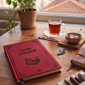 Okuma Günlüğü Kırmızı - Kumaş Ciltli El Yapımı Defter