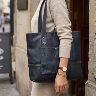 Macell Atelier | El Yapımı Hakiki Deri Tote Çanta - Lacivert (Navy)