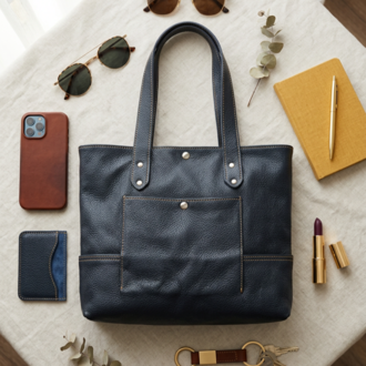 Macell Atelier | El Yapımı Hakiki Deri Tote Çanta - Lacivert (Navy)
