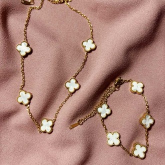 Yonca Beyaz Kolye - Bileklik Set