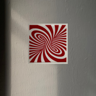Modern Geometrik Kırmızı Beyaz Spiral Desenli Duvar Süsü - Dekoratif Tablo 19cm x 19cm