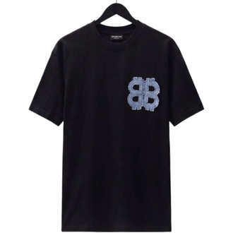 Balenciaga Denim Applique  T-Shirt / Washed Black