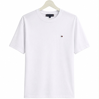 Tommy Hilfiger Erkek White Logolu Bisiklet Yaka Tişört