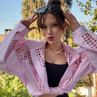 Oversize Kesim Kare File Detaylı Pembe Gömlek