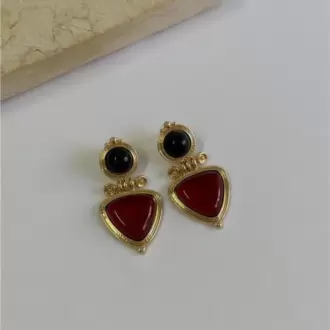 SİYAH-BORDO TAŞ VINTAGE KÜPE