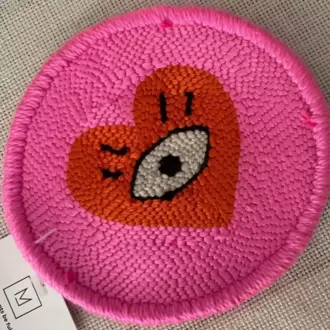 Punch Bardak Altlığı, Çift Taraflı, Kalp Göz Desenli Yuvarlak Formlu, Pembe