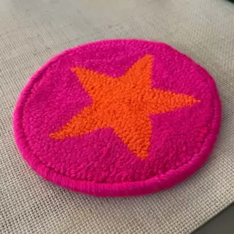 Punch Bardak Altlığı, Çift Taraflı, Yıldız Desenli Yuvarlak Formlu, Pembe-Turuncu