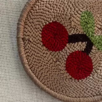 Punch Bardak Altlığı, Çift Taraflı, Kiraz Desenli Yuvarlak Formlu, Kahverengi