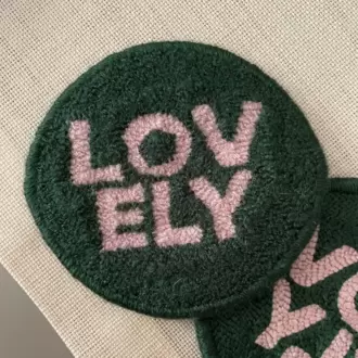 Punch Bardak Altlığı, Çift Taraflı, Lovely Desenli Yuvarlak Formlu, Koyu Yeşil