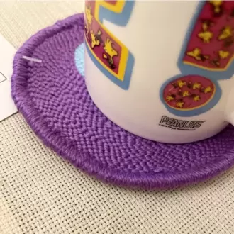 Punch Bardak Altlığı, Çift Taraflı, Kalp Göz Desenli Yuvarlak Formlu, Mor