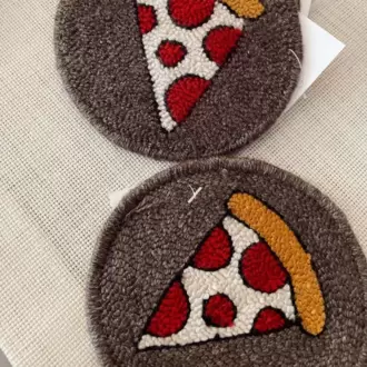 Punch Bardak Altlığı, Çift Taraflı, Pizza Desenli Yuvarlak Formlu