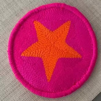 Punch Bardak Altlığı, Çift Taraflı, Yıldız Desenli Yuvarlak Formlu, Pembe-Turuncu