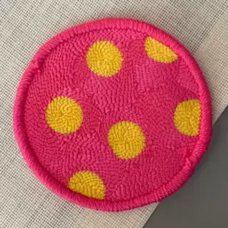 Punch Bardak Altlığı, Çift Taraflı, Puantiye Desenli Yuvarlak Formlu, Pembe