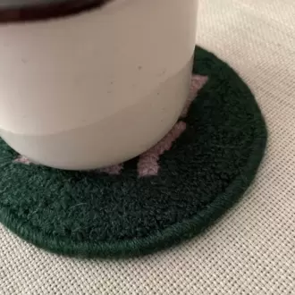 Punch Bardak Altlığı, Çift Taraflı, Lovely Desenli Yuvarlak Formlu, Koyu Yeşil