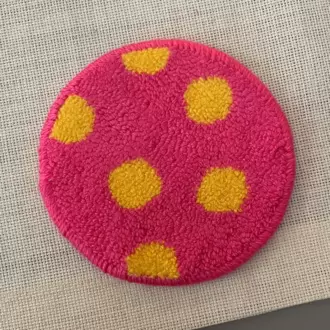 Punch Bardak Altlığı, Çift Taraflı, Puantiye Desenli Yuvarlak Formlu, Pembe