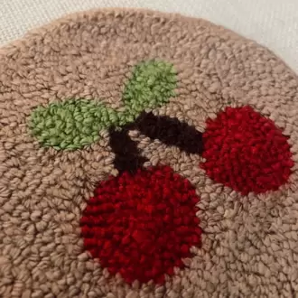 Punch Bardak Altlığı, Çift Taraflı, Kiraz Desenli Yuvarlak Formlu, Kahverengi