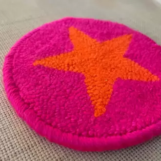 Punch Bardak Altlığı, Çift Taraflı, Yıldız Desenli Yuvarlak Formlu, Pembe-Turuncu