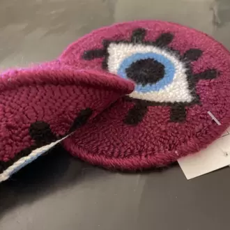Punch Bardak Altlığı, Çift Taraflı, Göz Desenli Yuvarlak Formlu, Bordo